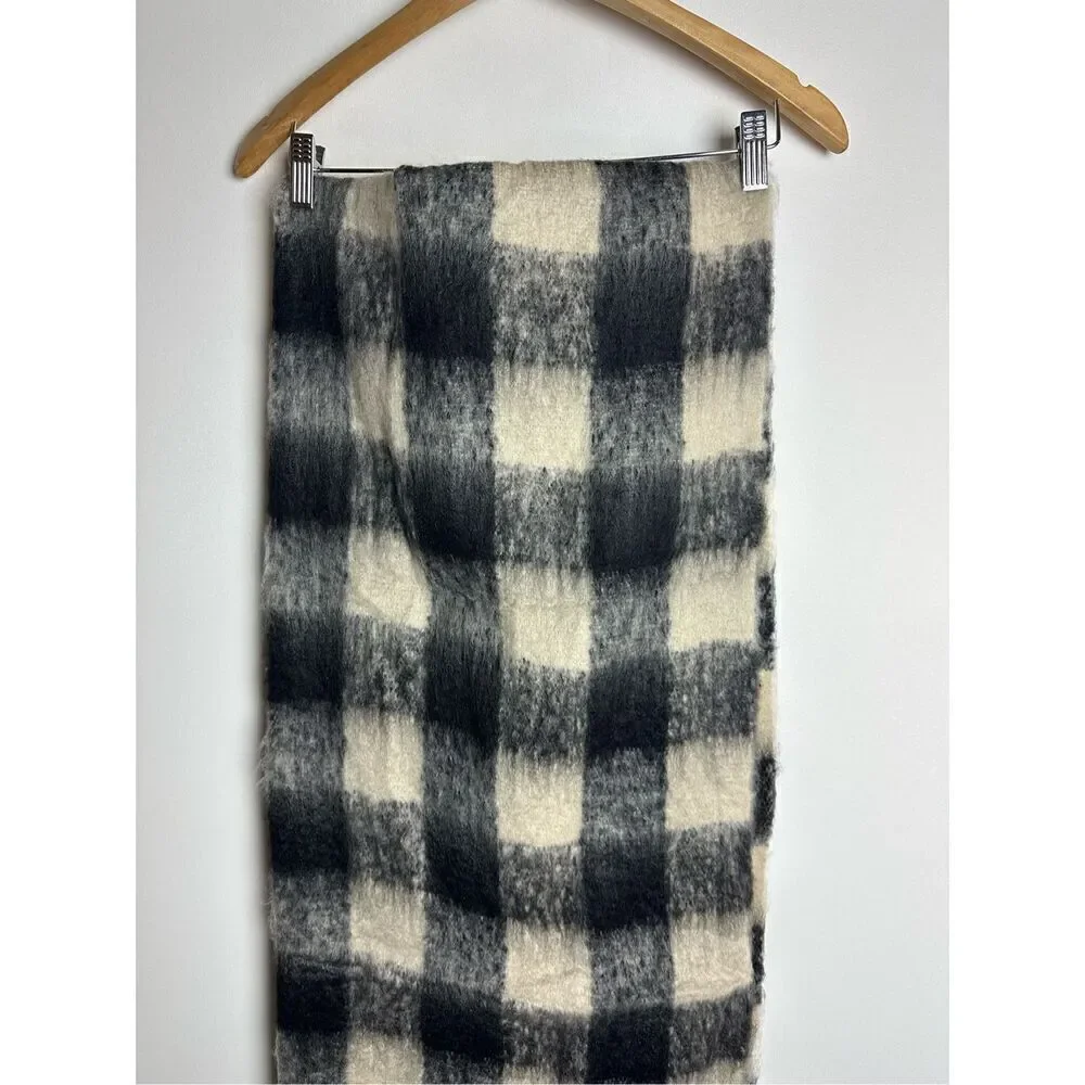 Black and cream Plaid oversized scarf